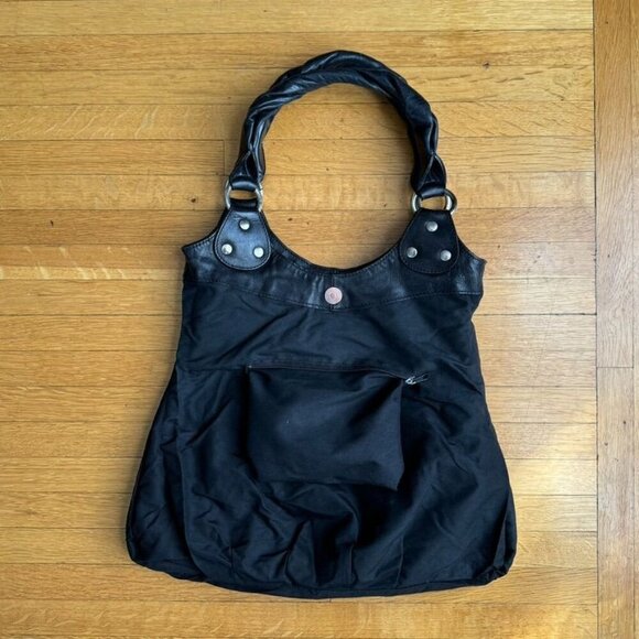 Nordstrom Made in Italy Black Genuine Leather Silver Hardware Tote Shoulder Bag - Picture 7 of 11